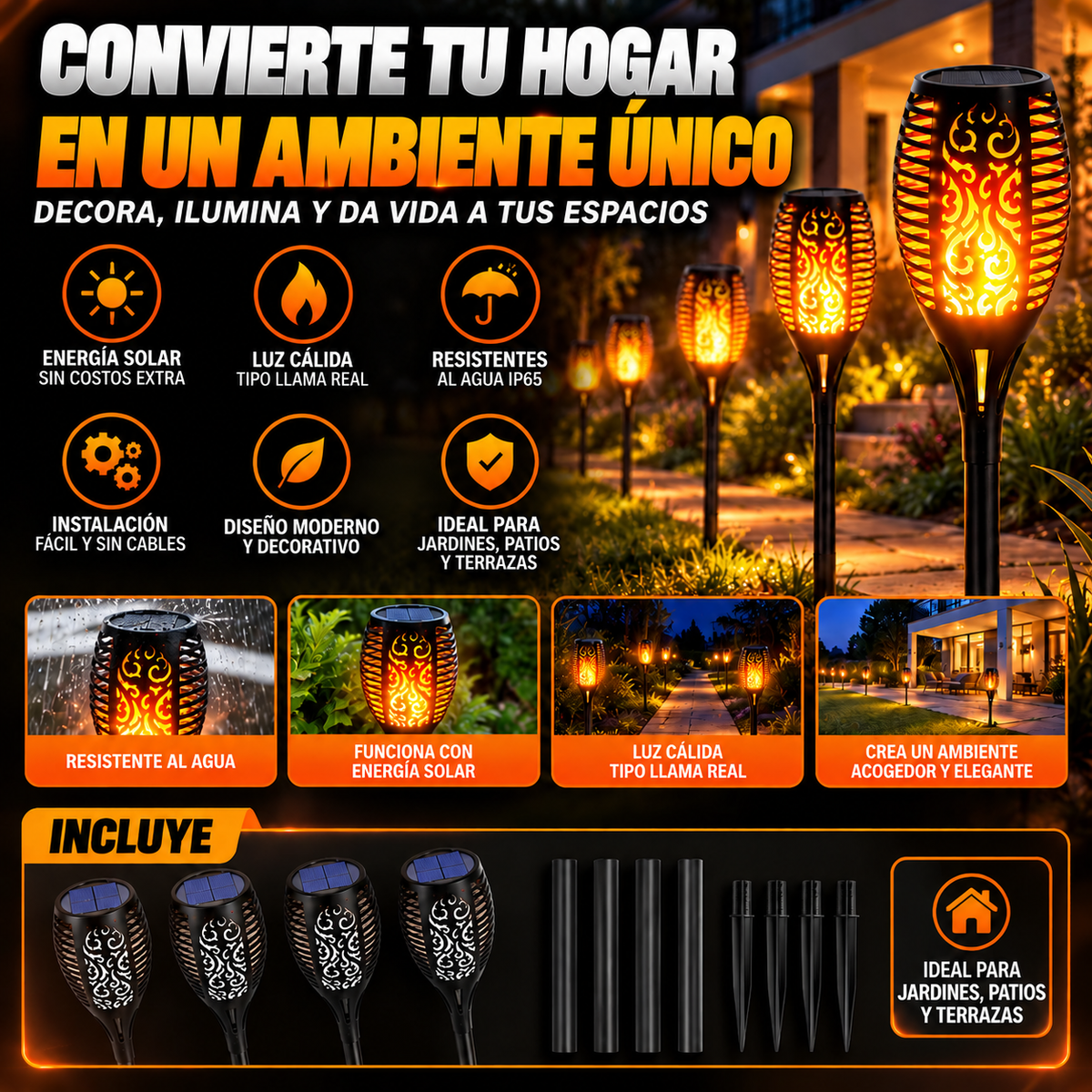 SOLAR FLAME™ | TRANSFORMA TU JARDIN CON UNA LUZ CÁLIDA Y ACOGEDORA