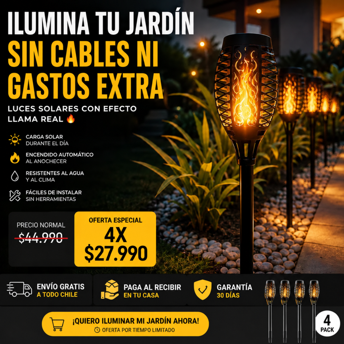 SOLAR FLAME™ | TRANSFORMA TU JARDIN CON UNA LUZ CÁLIDA Y ACOGEDORA